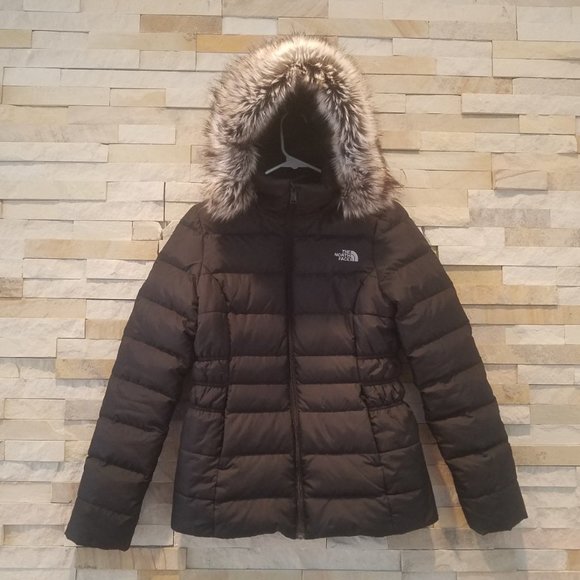 North Face Womens Small Black Puffer Jacket Fur Hood Winter Puff Coat Like New